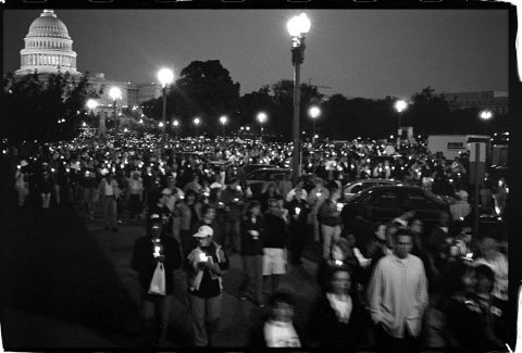 Procession of Light [National AIDS Candlelight Vigil and March #75]. Brent Pruitt. 35mm b/w photograph, 1996